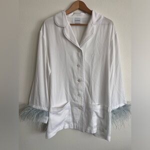 Sleeper - white pajama top with blue ostrich feathers- Size XL